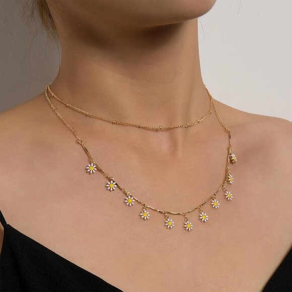 Layered necklace women gold chunky stack multilayered bar pendant paperclip - Picture 5 of 7